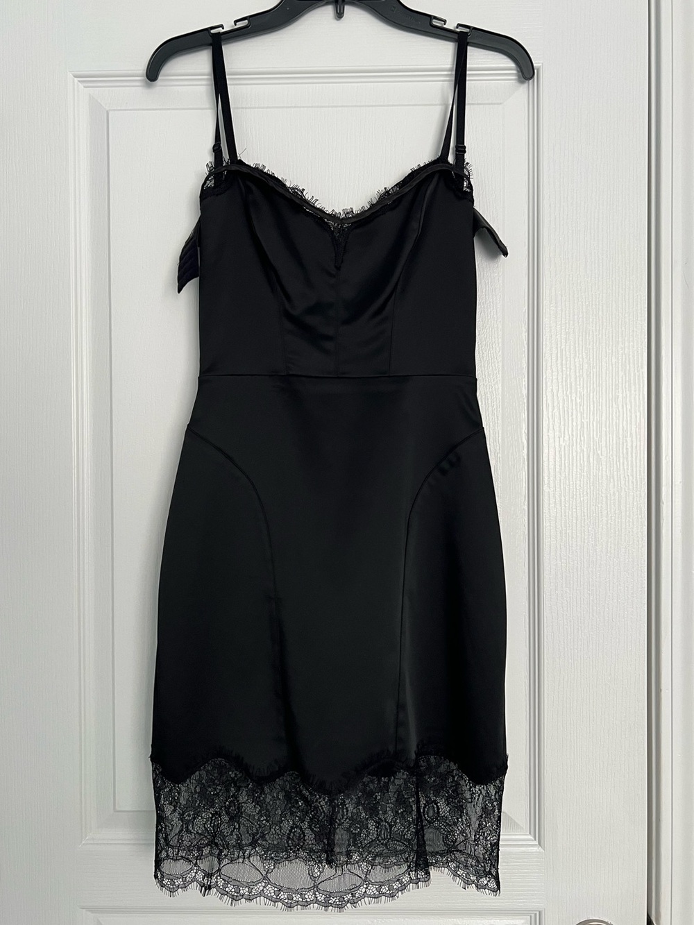 Bebe Black Lace-Trim Slip Dress